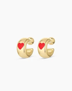 gorjana Amour Helium Heart Huggies 18k Gold Plated, Red Fashion