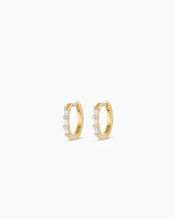 gorjana Baguette White Sapphire Huggies 14k Solid Gold New