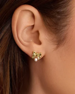 gorjana Bow Pearl Earrings 18k Gold Plated Online