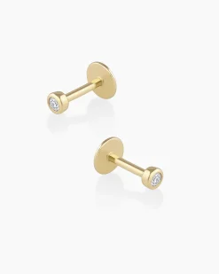 gorjana Classic Diamond Flat Back Studs 14k Solid Gold Hot