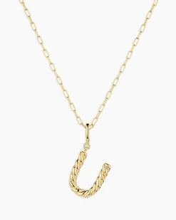 gorjana Crew Alphabet Statement Charm Necklace 18k Gold Plated Clearance