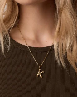 gorjana Crew Alphabet Statement Charm Necklace 18k Gold Plated Clearance