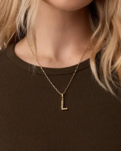 gorjana Crew Alphabet Statement Charm Necklace 18k Gold Plated Clearance