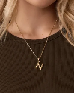 gorjana Crew Alphabet Statement Charm Necklace 18k Gold Plated Clearance