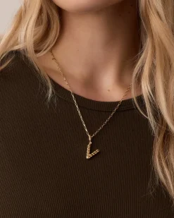 gorjana Crew Alphabet Statement Charm Necklace 18k Gold Plated Clearance