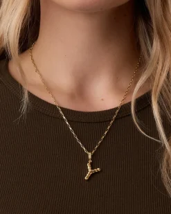 gorjana Crew Alphabet Statement Charm Necklace 18k Gold Plated Clearance