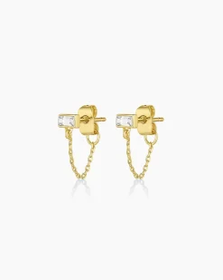 gorjana Desi Chain Huggies 18k Gold Plated, White Crystal Fashion