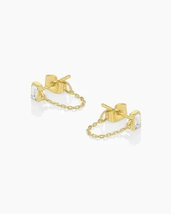 gorjana Desi Chain Huggies 18k Gold Plated, White Crystal Fashion