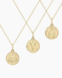 gorjana Diamond Zodiac Coin Charm Necklace 14k Solid Gold Clearance