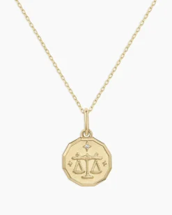 gorjana Diamond Zodiac Coin Charm Necklace 14k Solid Gold Clearance
