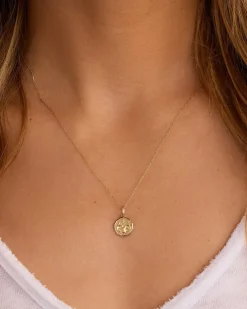 gorjana Diamond Zodiac Coin Charm Necklace 14k Solid Gold Clearance