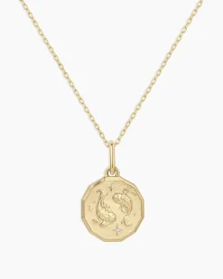 gorjana Diamond Zodiac Coin Charm Necklace 14k Solid Gold Clearance