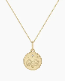 gorjana Diamond Zodiac Coin Charm Necklace 14k Solid Gold Clearance