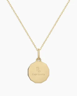 gorjana Diamond Zodiac Coin Charm Necklace 14k Solid Gold Clearance