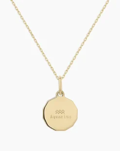 gorjana Diamond Zodiac Coin Charm Necklace 14k Solid Gold Clearance