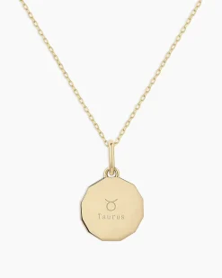 gorjana Diamond Zodiac Coin Charm Necklace 14k Solid Gold Clearance