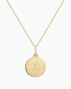 gorjana Diamond Zodiac Coin Charm Necklace 14k Solid Gold Clearance