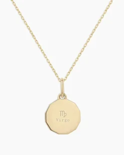 gorjana Diamond Zodiac Coin Charm Necklace 14k Solid Gold Clearance