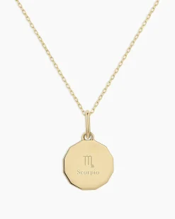 gorjana Diamond Zodiac Coin Charm Necklace 14k Solid Gold Clearance