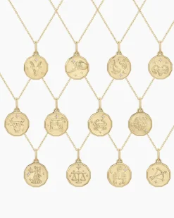 gorjana Diamond Zodiac Coin Charm Necklace 14k Solid Gold Clearance
