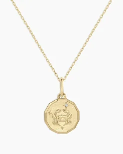 gorjana Diamond Zodiac Coin Charm Necklace 14k Solid Gold Clearance