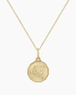 gorjana Diamond Zodiac Coin Charm Necklace 14k Solid Gold Clearance
