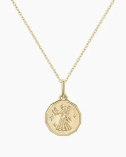 gorjana Diamond Zodiac Coin Charm Necklace 14k Solid Gold Clearance