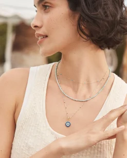 gorjana Evil Eye Capri Necklace 18k Gold Plated Hot
