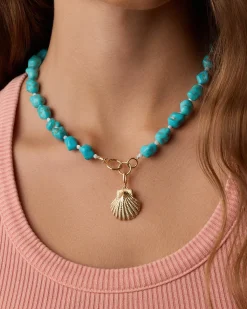 gorjana Gold Scallop Shell Charm Necklace 18k Gold Plated Outlet