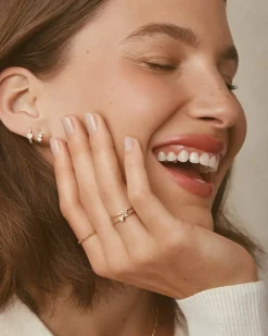 gorjana Lab Grown Diamond Heart Single Huggie 14k Solid Gold Clearance