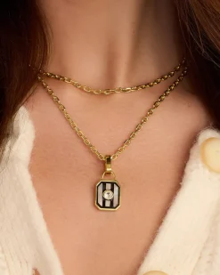 gorjana Mother of Pearl Stripe Tag Charm 18k Gold Plated Clearance