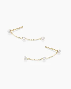 gorjana Newport Pearl Earrings 14k Solid Gold Hot