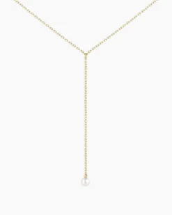 gorjana Pearl Lariat Necklace 14k Solid Gold Best