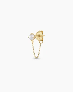 gorjana Pearl Newport Chain Single Huggie 14k Solid Gold New