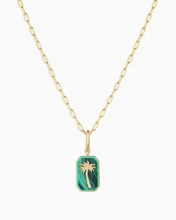 gorjana Power Gemstone Parker Charm Necklace Travel 18k Gold Plated, Malachite -Travel Best