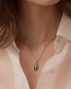 gorjana Power Gemstone Parker Charm Necklace Travel 18k Gold Plated, Malachite -Travel Best