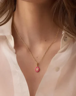 gorjana Power Gemstone Parker Charm Necklace Love 18k Gold Plated, Rose Quartz - Love Fashion