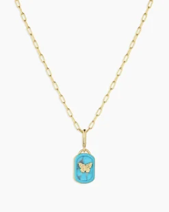 gorjana Power Gemstone Parker Charm Necklace Healing 18k Gold Plated, Turquoise - Healing Online