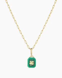 gorjana Power Gemstone Parker Charm Necklace Luck 18k Gold Plated, Aventurine - Luck New