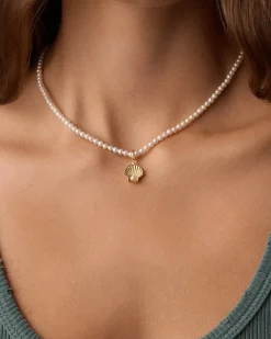 gorjana Shell Pearl Charm Necklace 18k Gold Plated Discount