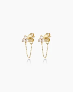 gorjana White Sapphire Chain Huggies 14k Solid Gold Outlet