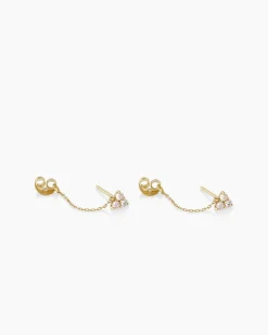 gorjana White Sapphire Chain Huggies 14k Solid Gold Outlet